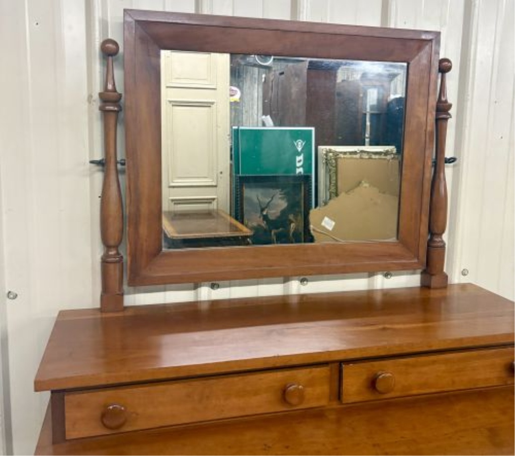 American Empire Style Cherry Chest of Drawers with Attached Tilting Mirror