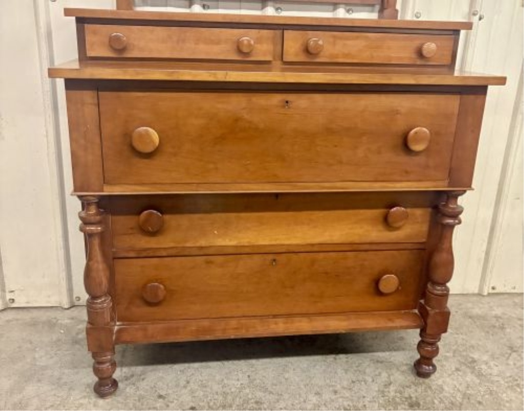American Empire Style Cherry Chest of Drawers with Attached Tilting Mirror