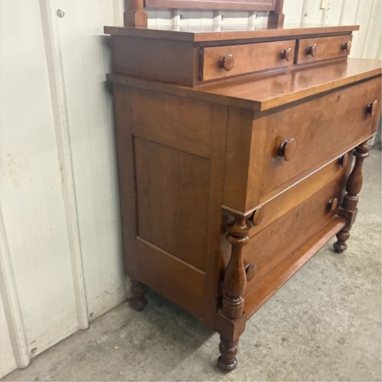 American Empire Style Cherry Chest of Drawers with Attached Tilting Mirror