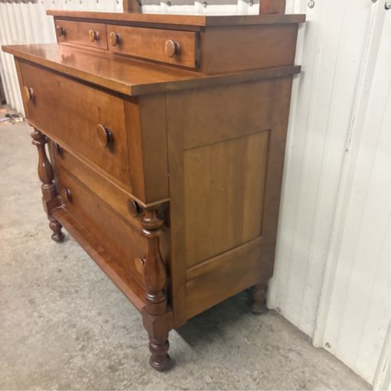 American Empire Style Cherry Chest of Drawers with Attached Tilting Mirror