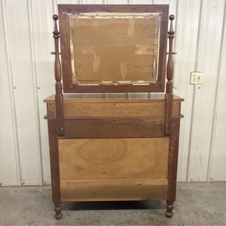 American Empire Style Cherry Chest of Drawers with Attached Tilting Mirror