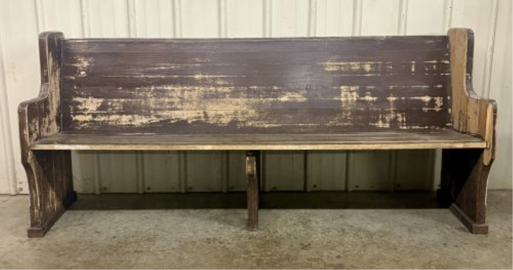 Antique American Solid Wood Church Pew Bench
