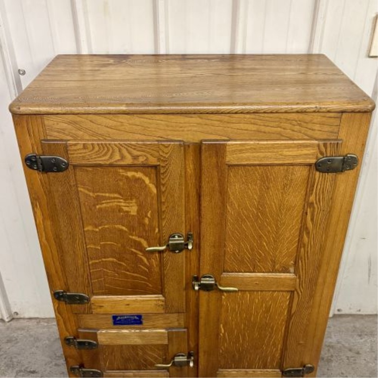 Antique Belknap Blue Ribbon Quartersawn Oak Three-Door Icebox