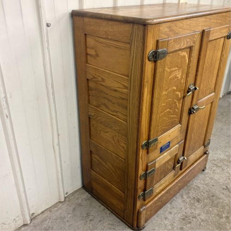 Antique Belknap Blue Ribbon Quartersawn Oak Three-Door Icebox