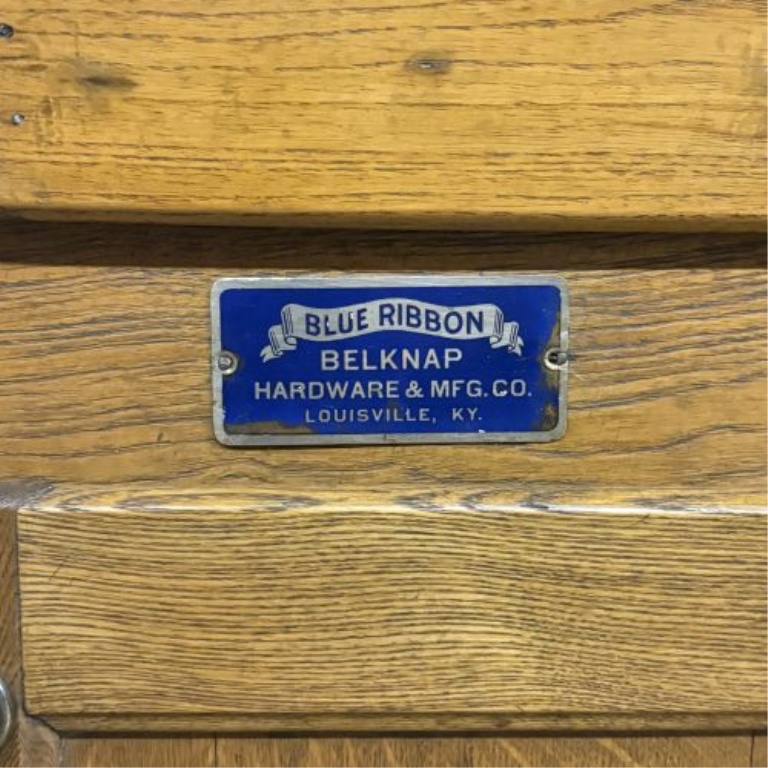 Antique Belknap Blue Ribbon Quartersawn Oak Three-Door Icebox