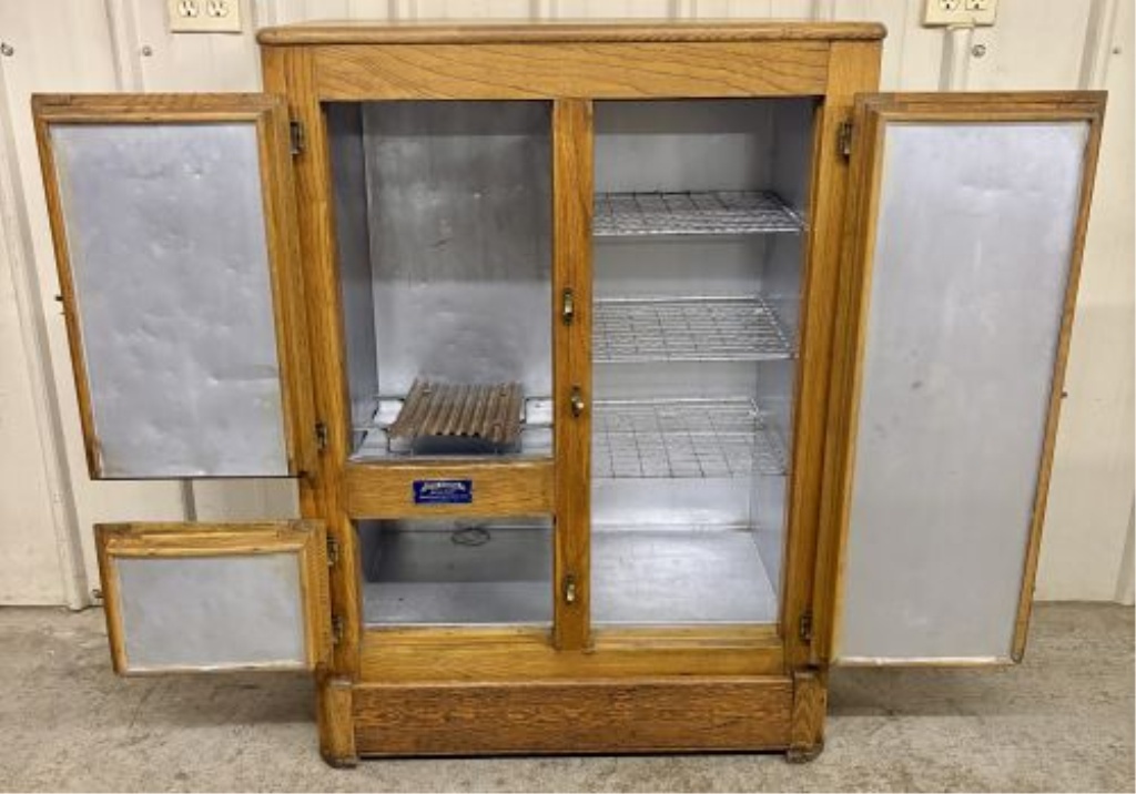 Antique Belknap Blue Ribbon Quartersawn Oak Three-Door Icebox