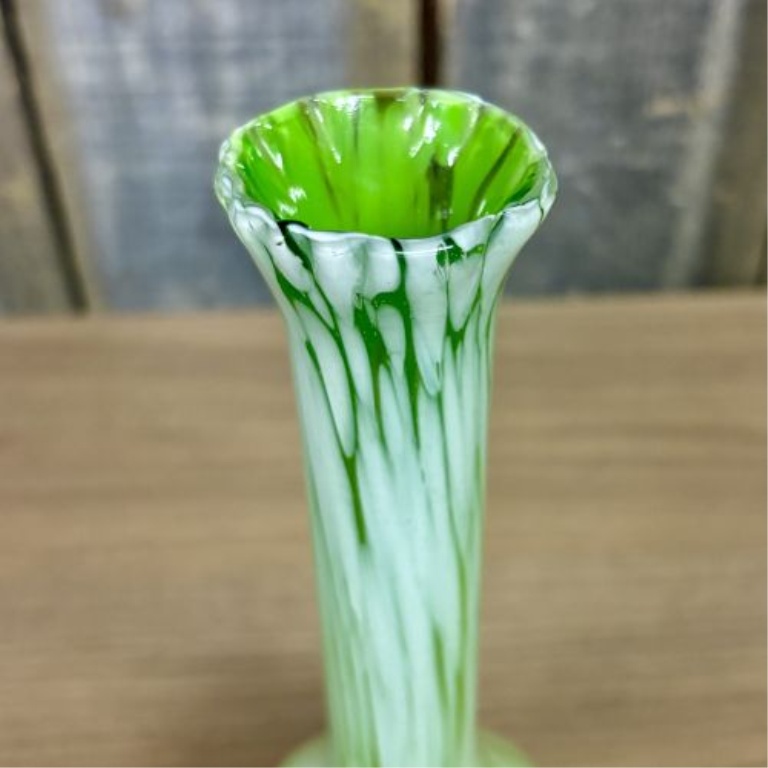 Two Pieces of Vintage Art Glass Including a Freeform Amber Bowl and a Green Slag Glass Bud Vase
