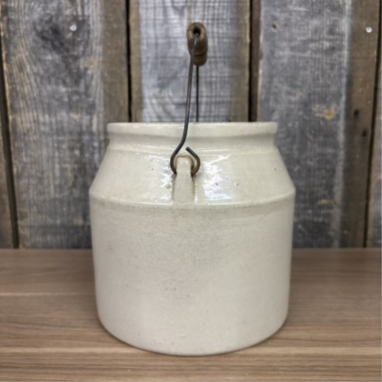 Antique Stoneware Utility Jar with Lid and Wire Bail Handle, Patent Dated 1896