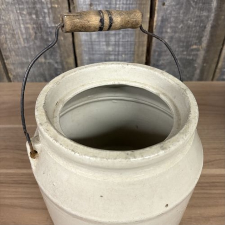 Antique Stoneware Utility Jar with Lid and Wire Bail Handle, Patent Dated 1896