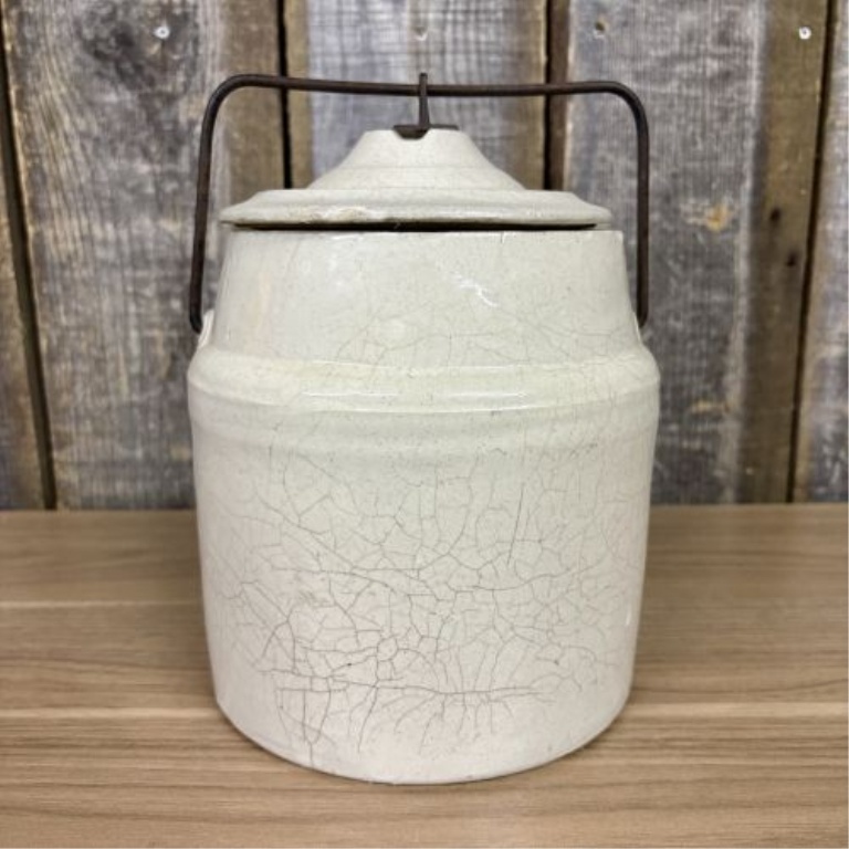 Antique Weir Style Stoneware Canning Jar with Metal Bail Handle