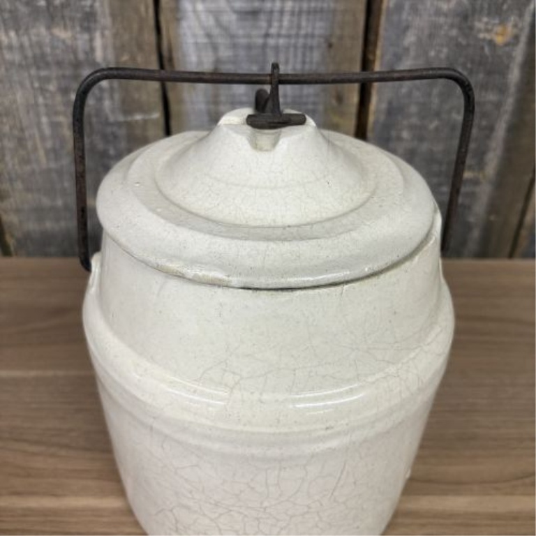 Antique Weir Style Stoneware Canning Jar with Metal Bail Handle