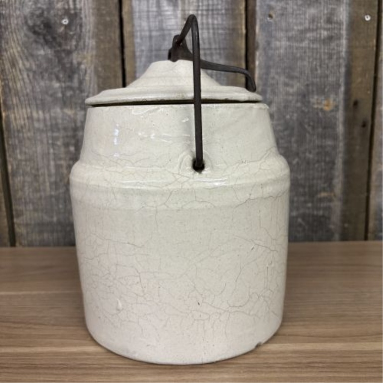 Antique Weir Style Stoneware Canning Jar with Metal Bail Handle