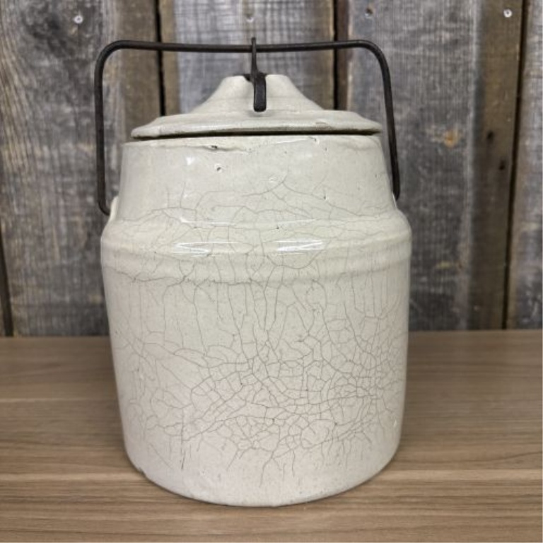 Antique Weir Style Stoneware Canning Jar with Metal Bail Handle