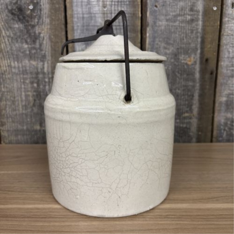 Antique Weir Style Stoneware Canning Jar with Metal Bail Handle