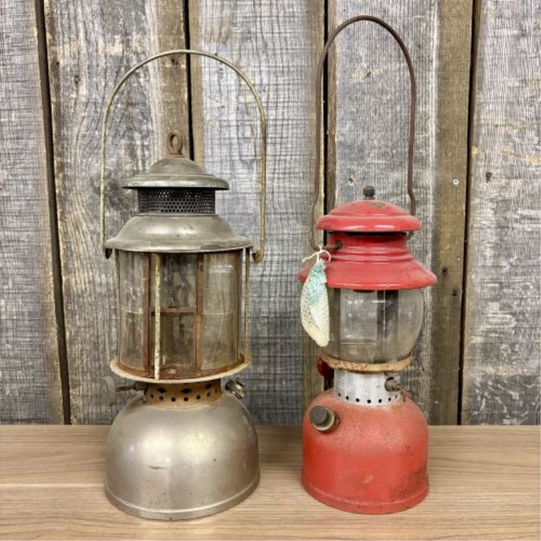 Two Vintage Liquid Fuel Camping Lanterns including a Coleman Model 200A