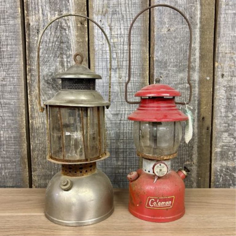 Two Vintage Liquid Fuel Camping Lanterns including a Coleman Model 200A