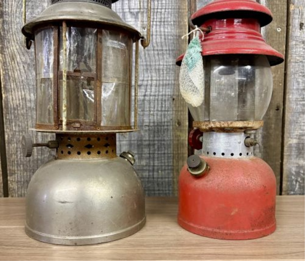 Two Vintage Liquid Fuel Camping Lanterns including a Coleman Model 200A