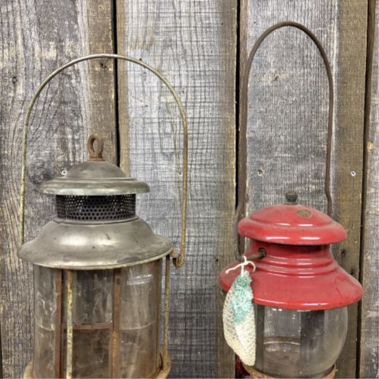 Two Vintage Liquid Fuel Camping Lanterns including a Coleman Model 200A