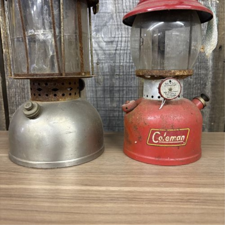 Two Vintage Liquid Fuel Camping Lanterns including a Coleman Model 200A