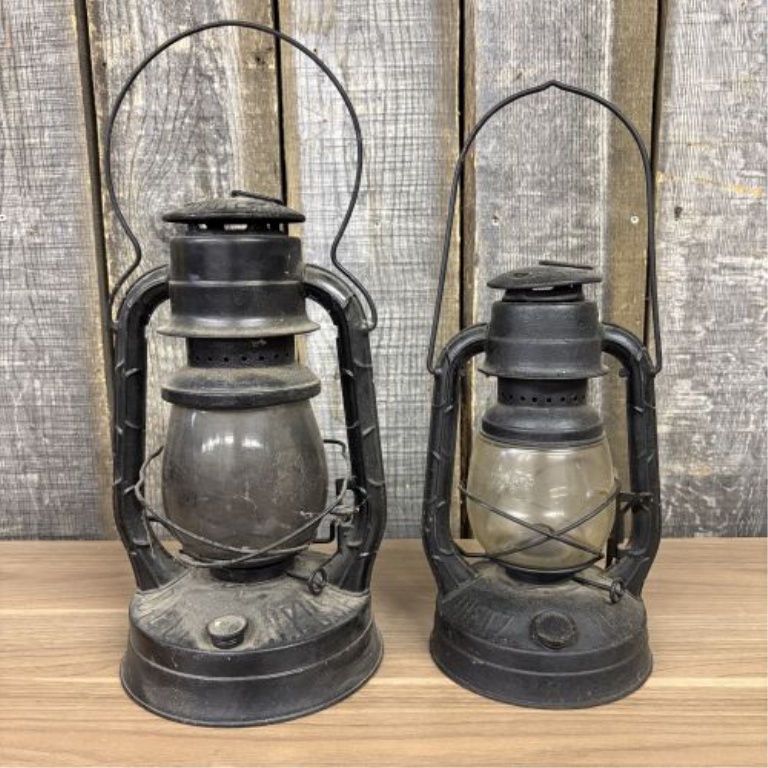 A Pair of Vintage Dietz No. 2 D-Lite and Little Wizard Kerosene Lanterns
