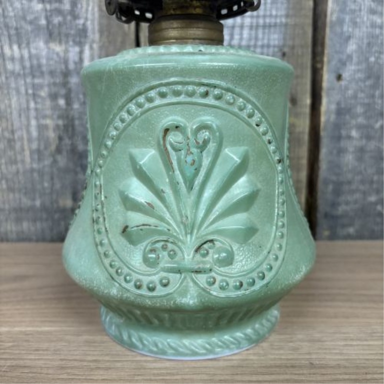 Plume and Atwood Opaque Green Pressed Glass Kerosene Oil Lamp