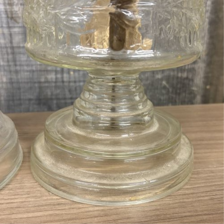 A Pair of American Vintage Pressed Glass Oil Lamps including Plume and Atwood