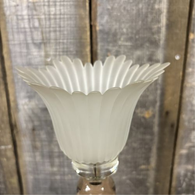 A Pair of Tall Clear and Frosted Glass Tulip Shape Candle Holders