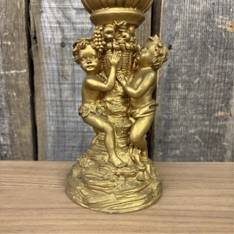 Max Levin Inc. Gold-Toned Cherub Motif Accent Lamp with Fluted Glass Shade