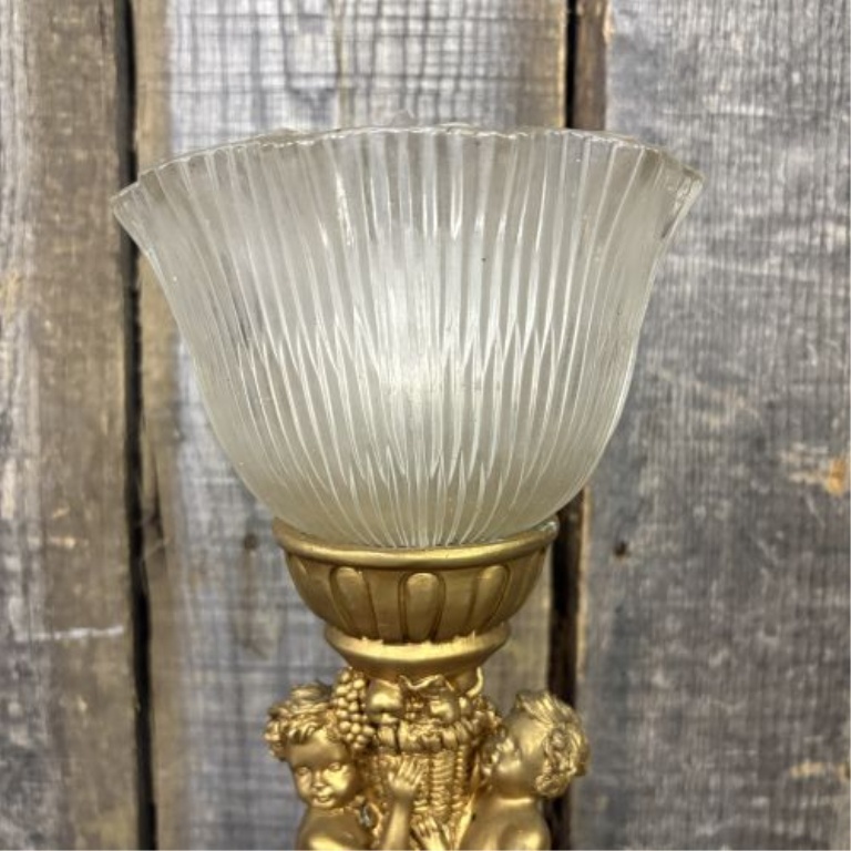 Max Levin Inc. Gold-Toned Cherub Motif Accent Lamp with Fluted Glass Shade
