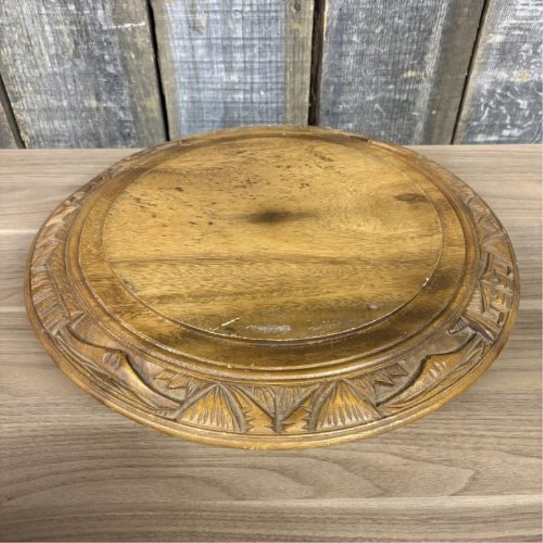 Vintage Hand-Carved Wooden Cake Stand with Dome Lid and Lazy Susan Base