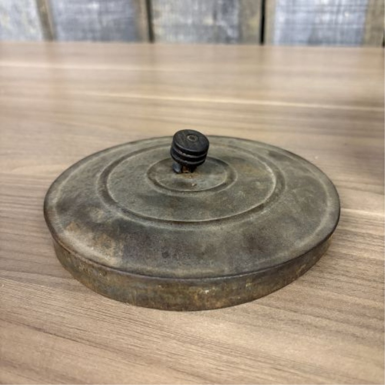 Antique Mottled Galvanized Steel Lidded Lunch Pail with Wooden Grip