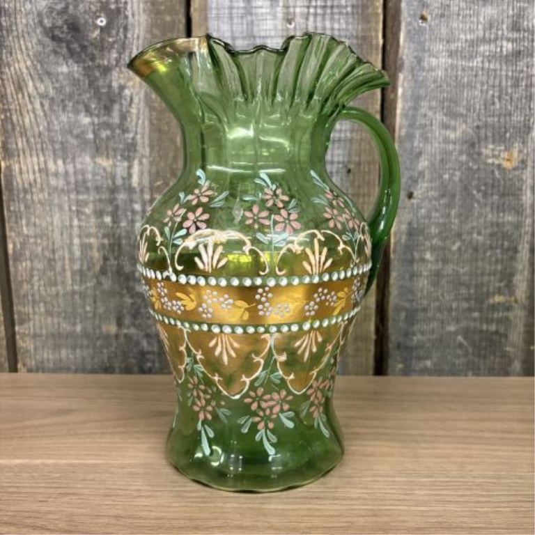 Seven-Piece Emerald Green Enameled Glass Beverage Set