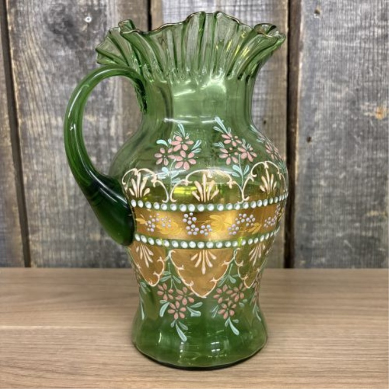 Seven-Piece Emerald Green Enameled Glass Beverage Set