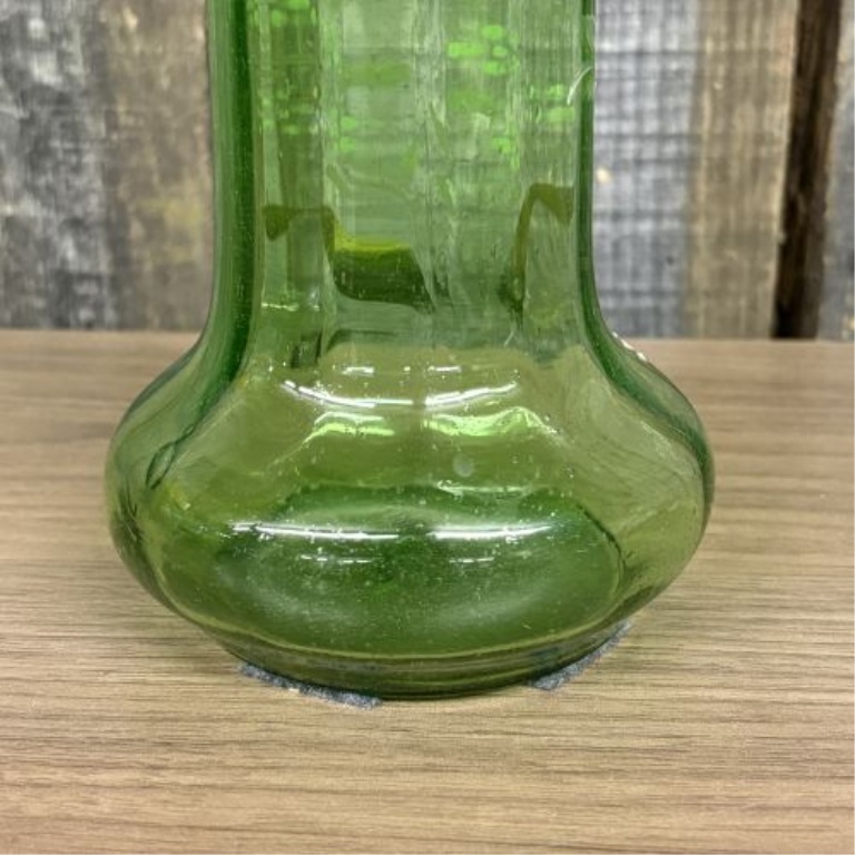 Antique Victorian Hand Blown Green Glass Vase with Enamel Floral Decoration