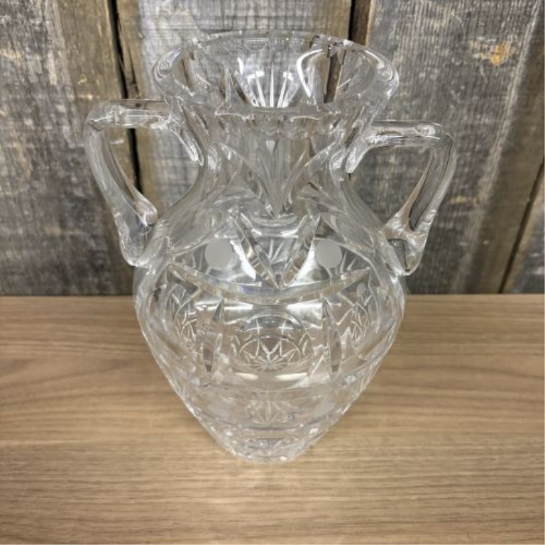 Two-Handled Cut Crystal Trophy Vase Attributed to Crystal Clear Industries Astor Pattern