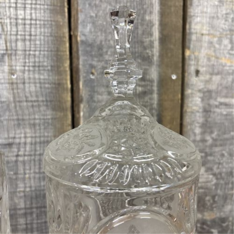 A Pair of Mid-Century Pressed Colorless Glass Vessels in the Frosted Rose Pattern
