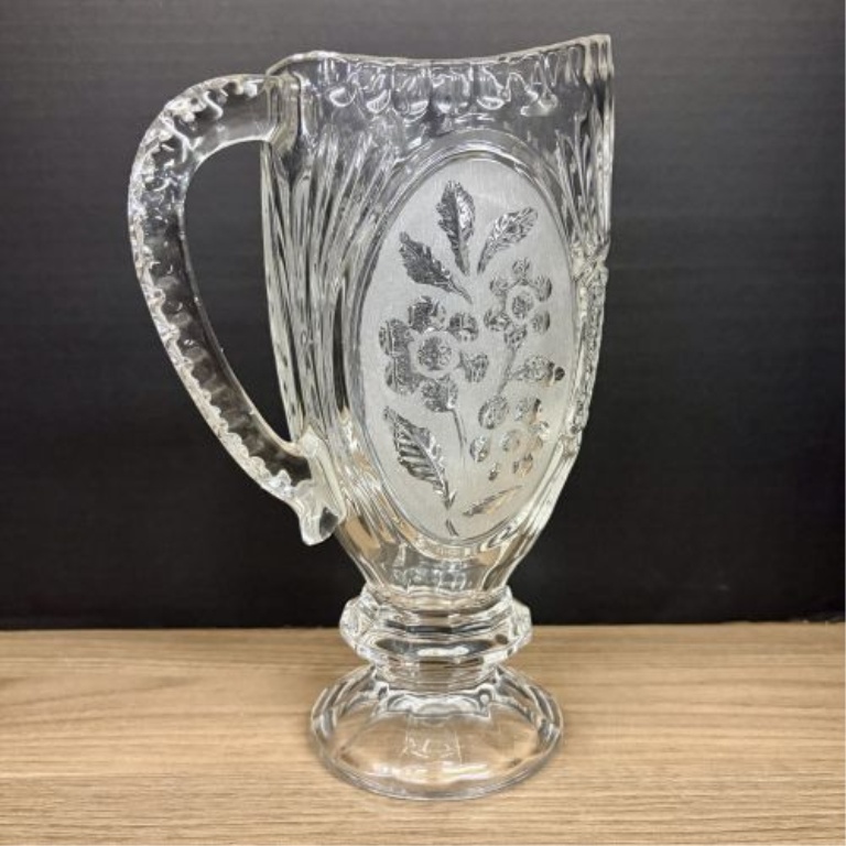 A Pair of Mid-Century Pressed Colorless Glass Vessels in the Frosted Rose Pattern