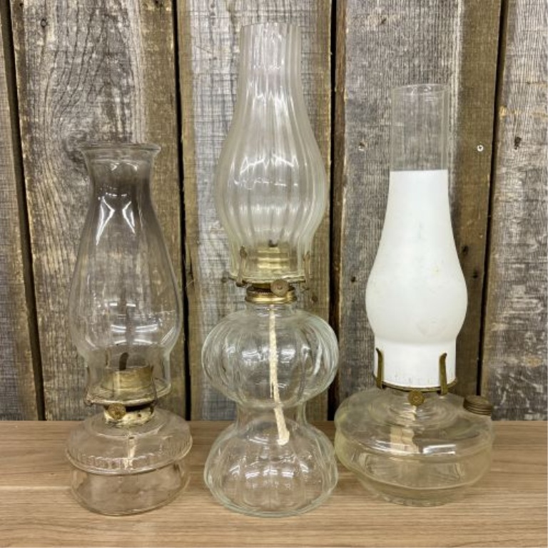 A Trio of Vintage Glass Kerosene Oil Lamps