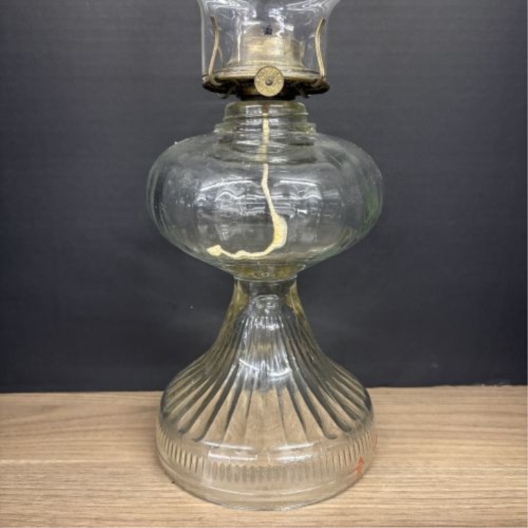 A Pair of Plume and Atwood Clear Pressed Glass Kerosene Lamps