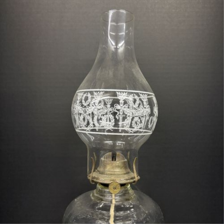 A Pair of Plume and Atwood Clear Pressed Glass Kerosene Lamps