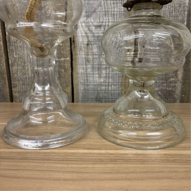 A Pair of Antique Clear Pressed Glass Kerosene Lamps