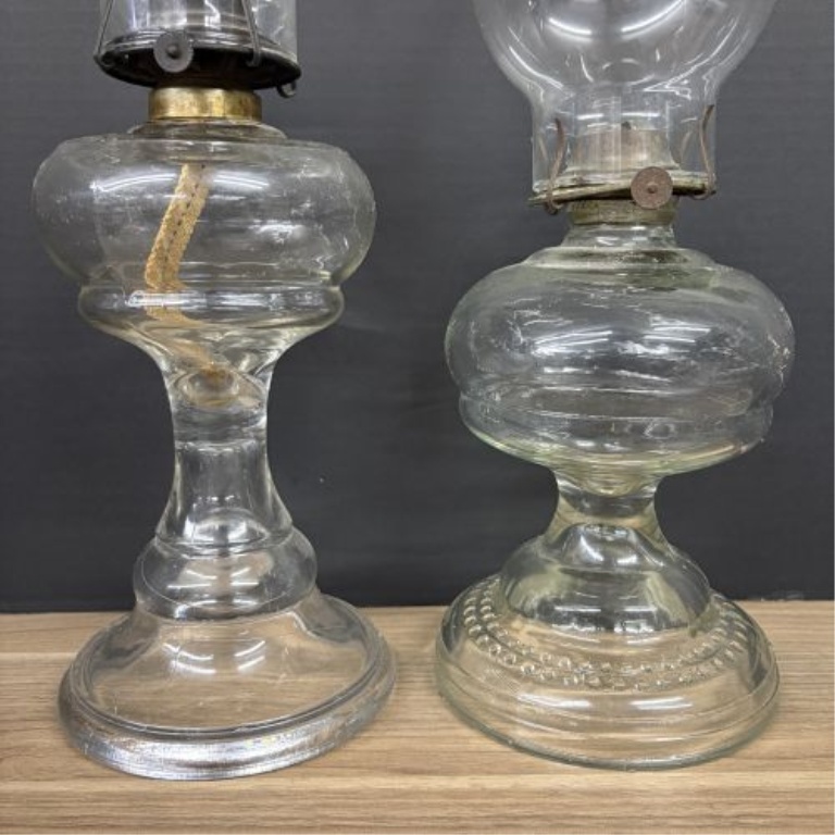 A Pair of Antique Clear Pressed Glass Kerosene Lamps