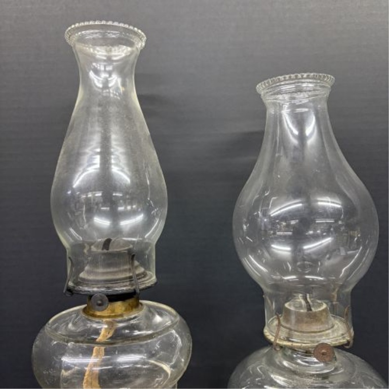 A Pair of Antique Clear Pressed Glass Kerosene Lamps