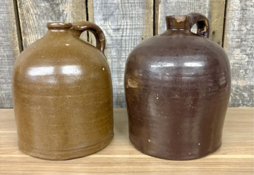A Pair of Antique American Stoneware Beehive Jugs