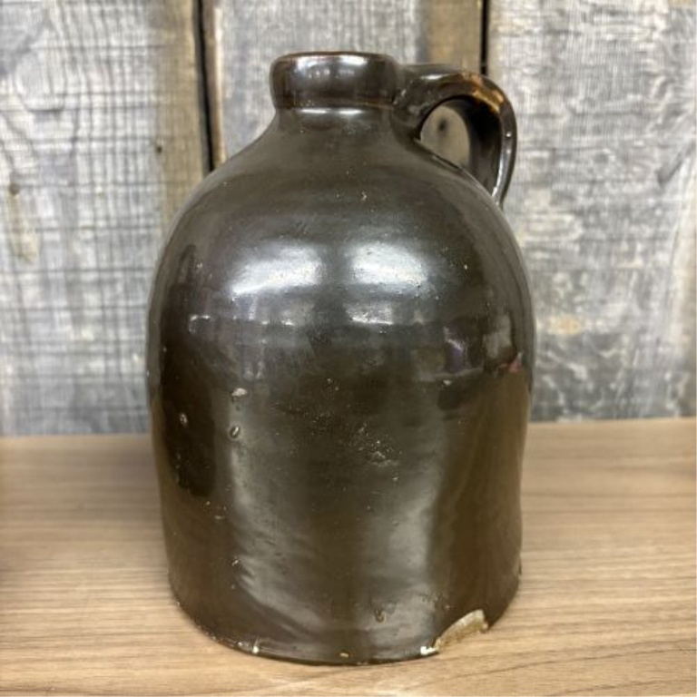 A Pair of Antique American Stoneware Beehive Jugs in Albany-Type Slip Glaze