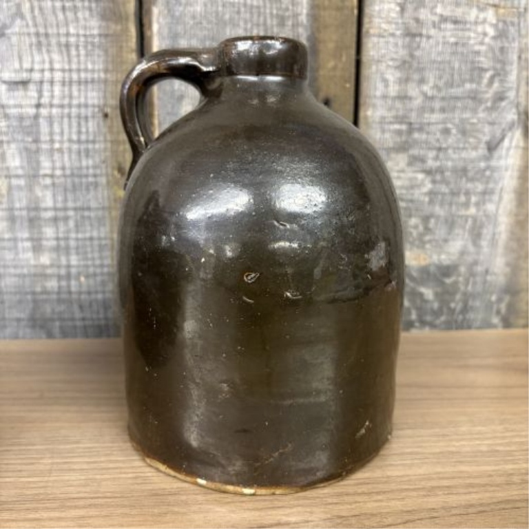 A Pair of Antique American Stoneware Beehive Jugs in Albany-Type Slip Glaze