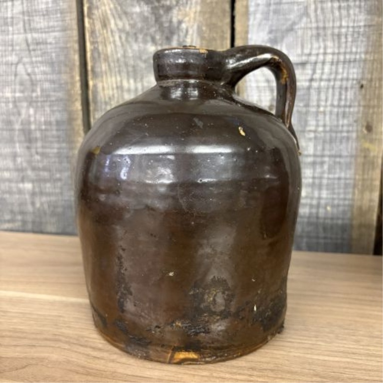 A Pair of Antique American Stoneware Beehive Jugs in Albany-Type Slip Glaze