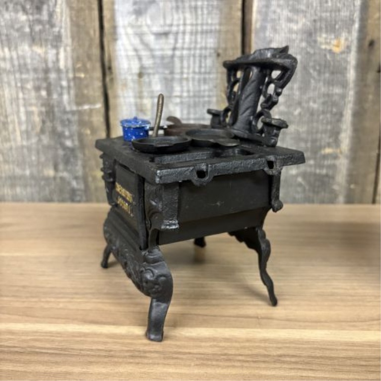 Two Antique Miniature Cast Iron Toy Stoves