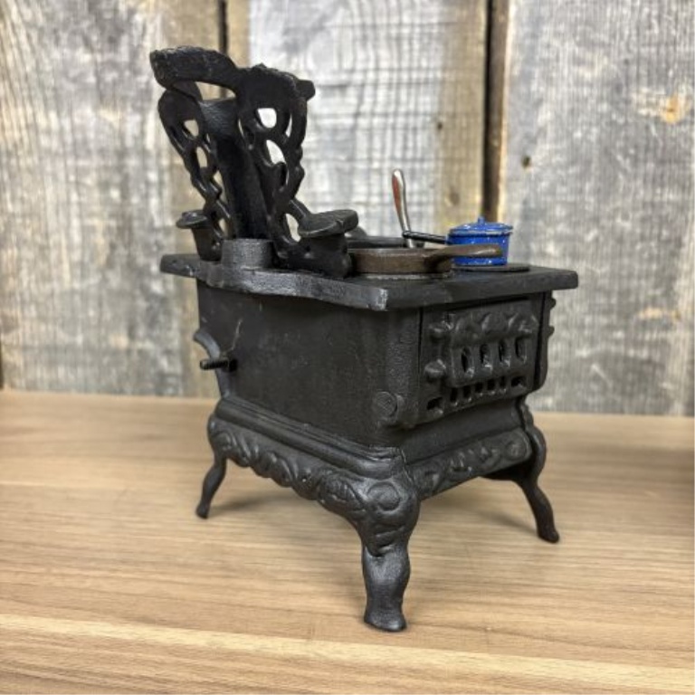 Two Antique Miniature Cast Iron Toy Stoves