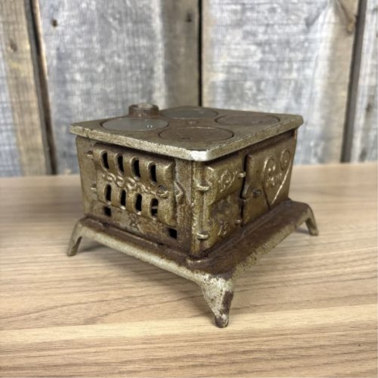 Two Antique Miniature Cast Iron Toy Stoves